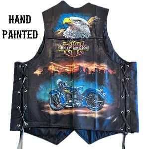 HAND PAINTED DESIGN UNISEX UNIQUE BLACK VEST see measurements for size